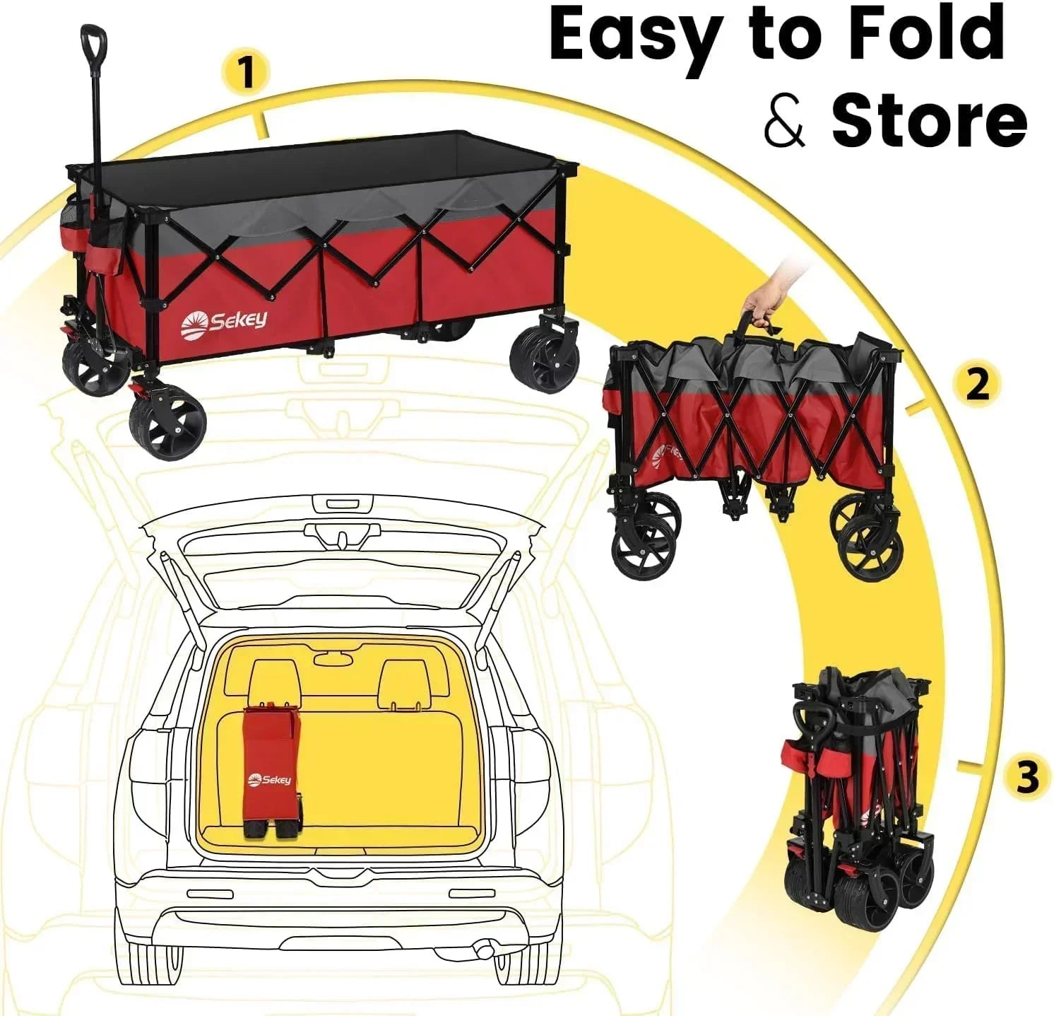 Sekey 48 Inch Long Foldable Extended Travel Cart 440 Lbs Folding Multi-Purpose Garden Cart wourant