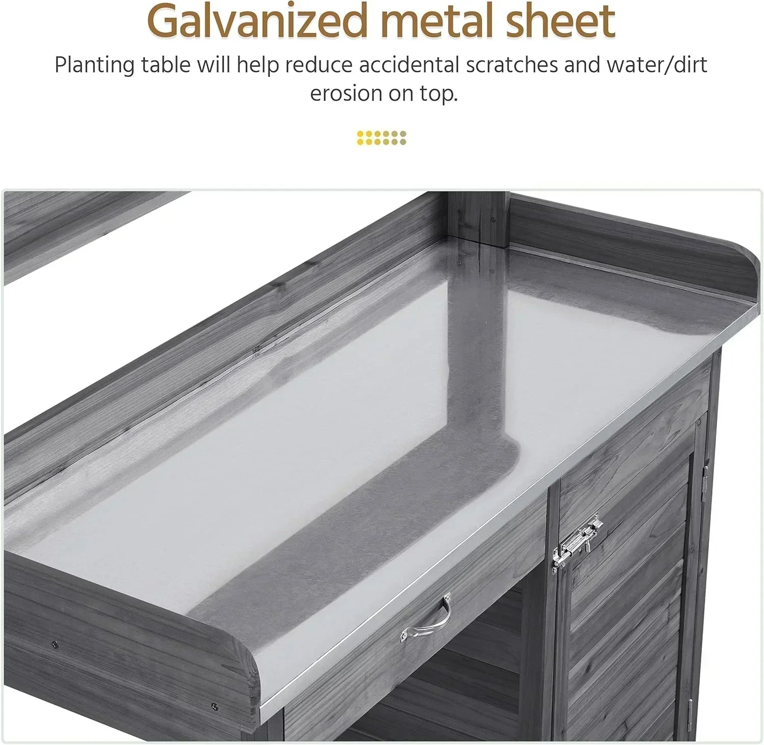Yaheetech Outdoor Garden Potting Bench Table Work Bench Metal Tabletop Cabinet Drawer wourant