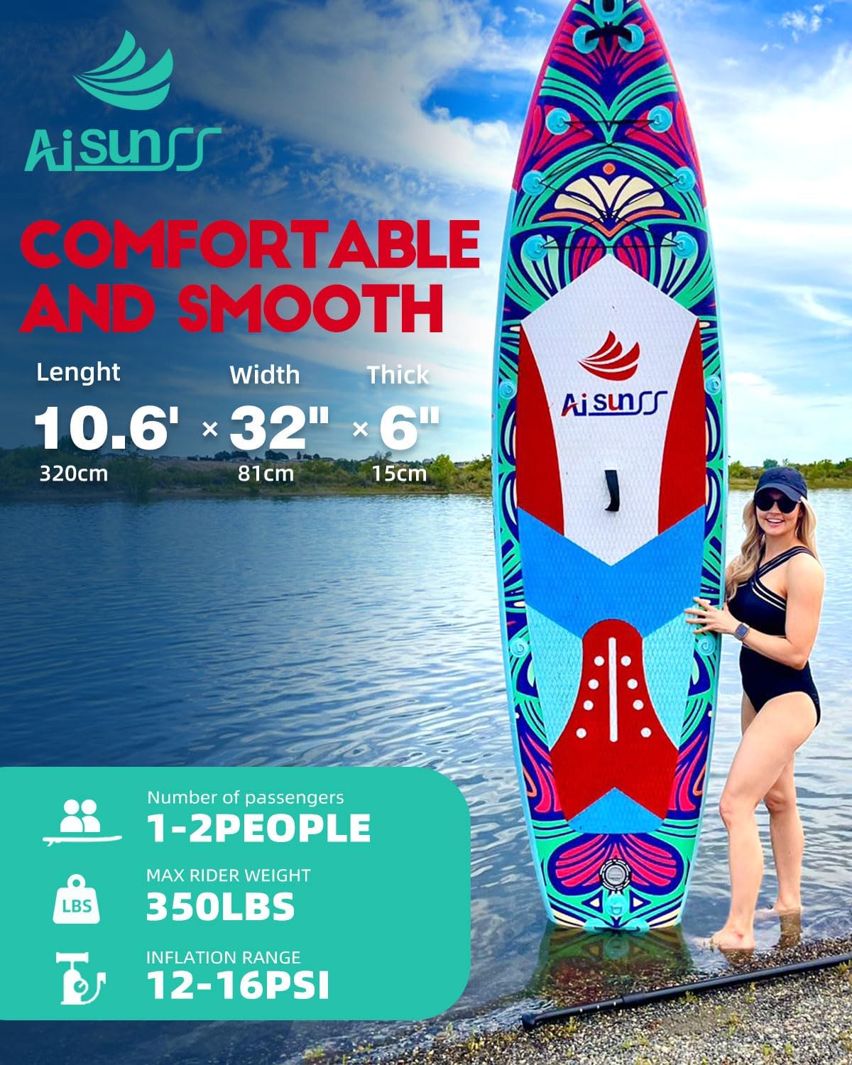 Inflatable wide SUP board with SUP carrying bag hand pump 10L waterproof bag wourant