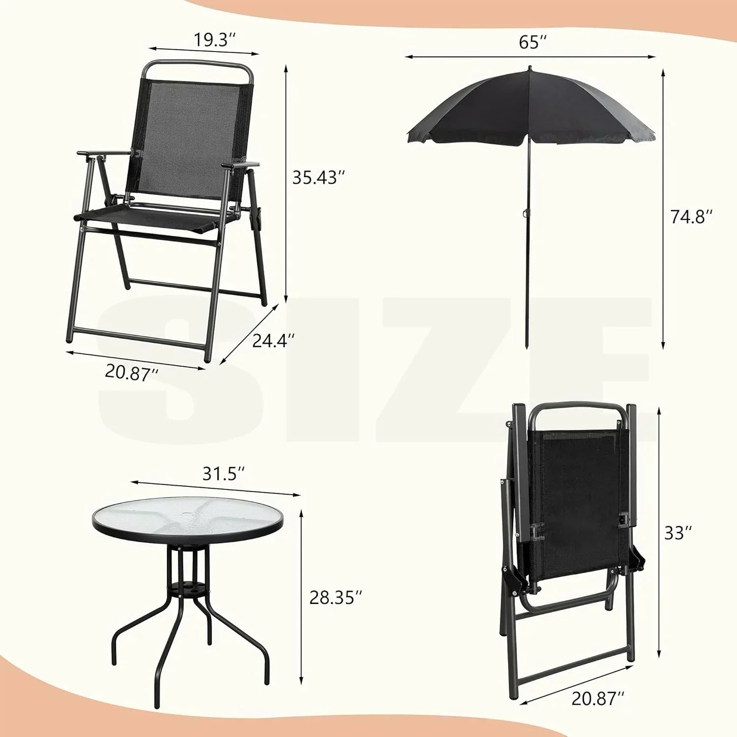 Vongrasig 6 Piece Folding Patio Dining Set Small Metal Outdoor Garden Patio Table and Chair Set wourant