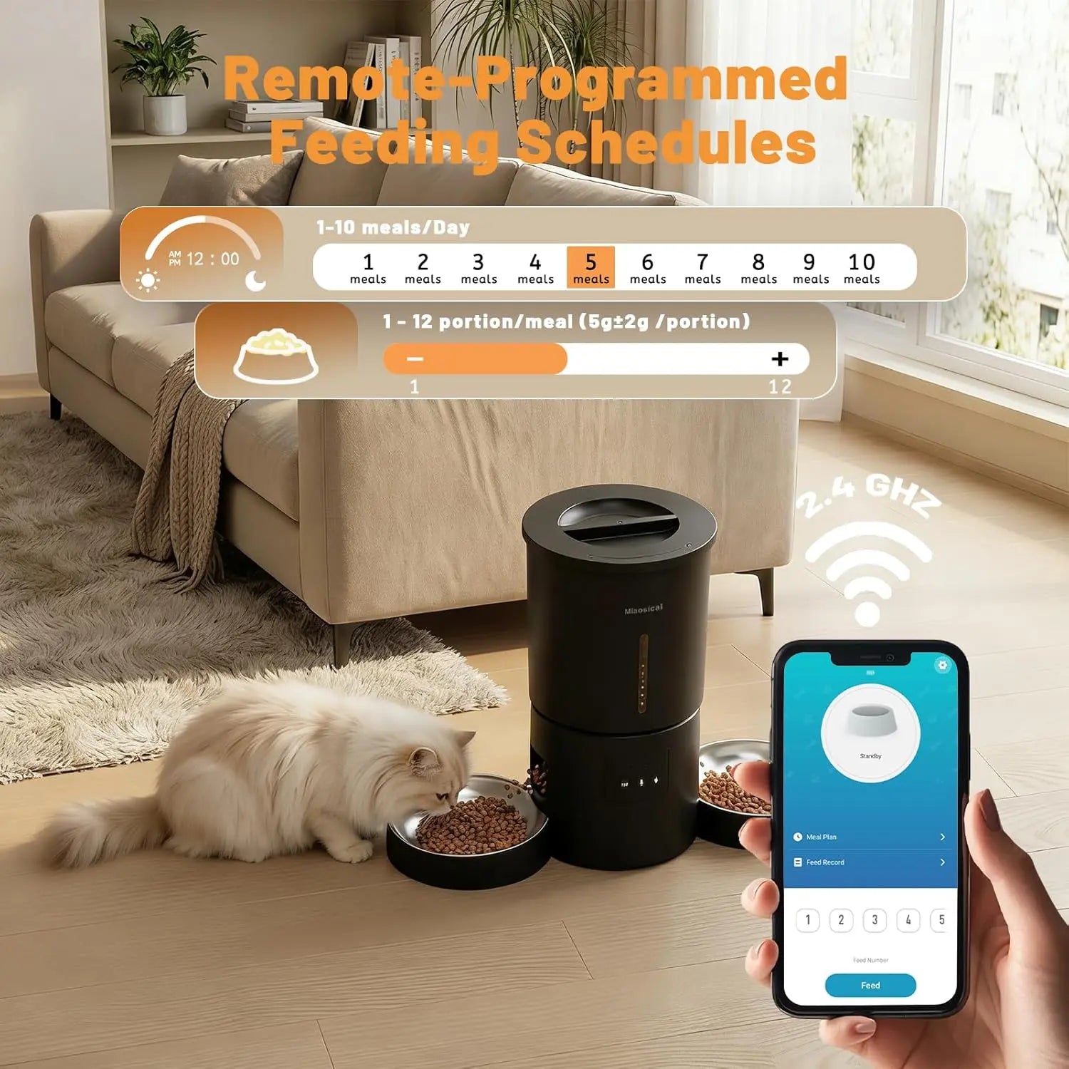 4.2L Automatic Cat Feeder for 2 Cats Dual Bowls WiFi App Timed Feeding Whisker Friendly anfaavocat