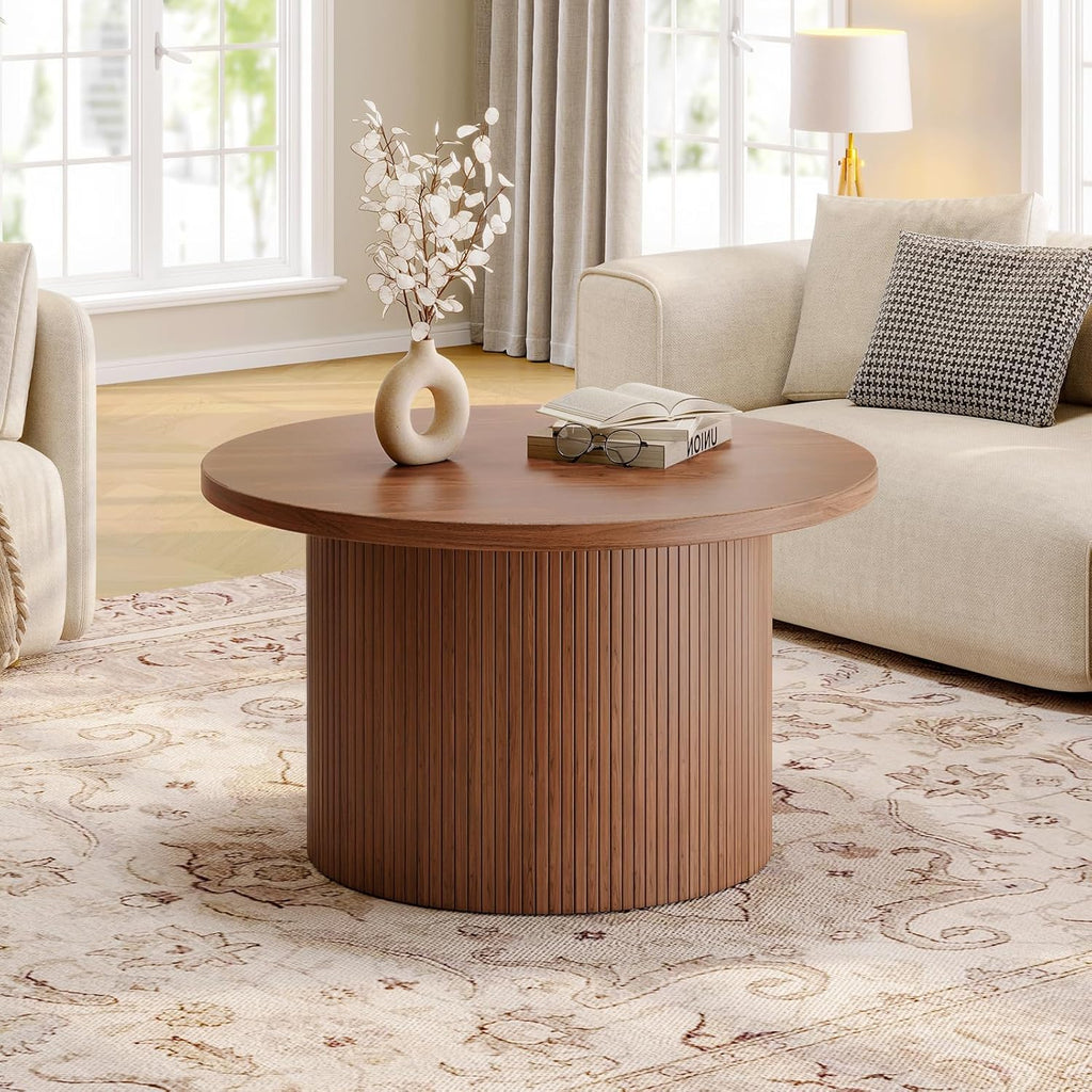 31.5 inch round coffee table living room roll-up coffee table mid-century modern wood coffee table wourant
