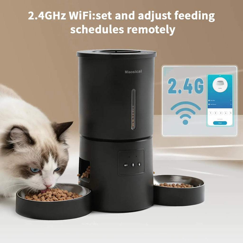 4.2L Automatic Cat Feeder for 2 Cats Dual Bowls WiFi App Timed Feeding Whisker Friendly anfaavocat