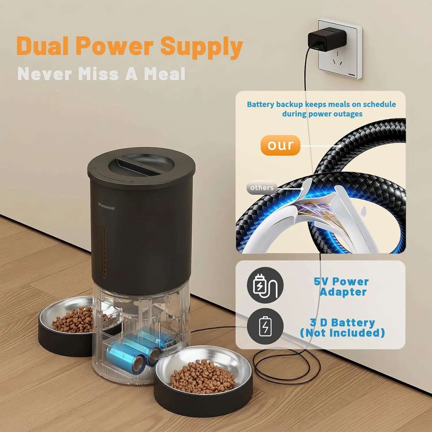 4.2L Automatic Cat Feeder for 2 Cats Dual Bowls WiFi App Timed Feeding Whisker Friendly anfaavocat
