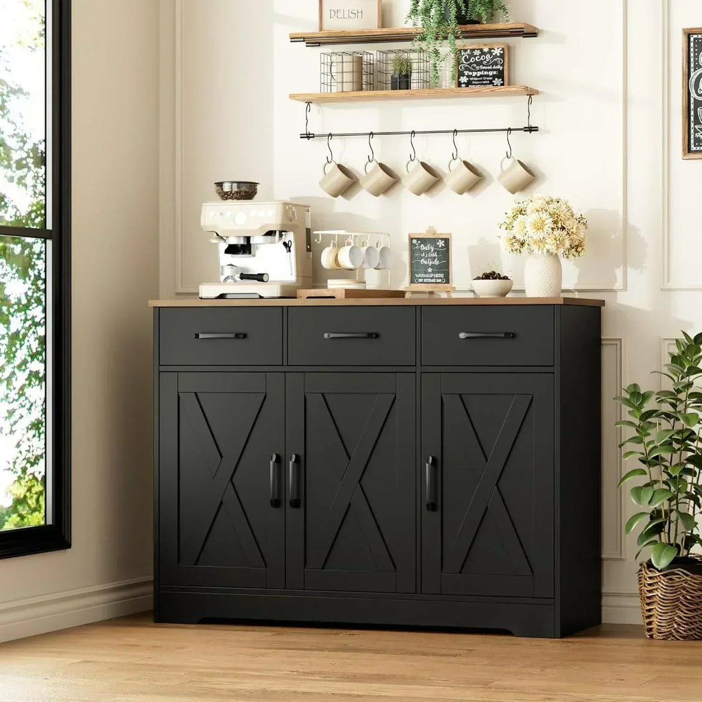 Modern farmhouse sideboard barn door buffet storage cabinet with drawers and shelves wourant