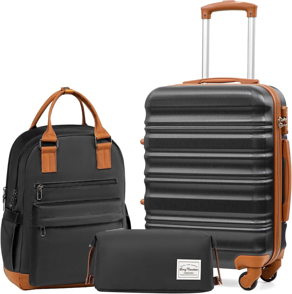 LONG VACATION 6 Piece Luggage Set Carry on Suitcase with ABS+PC hardshell Spinner Wheels wourant