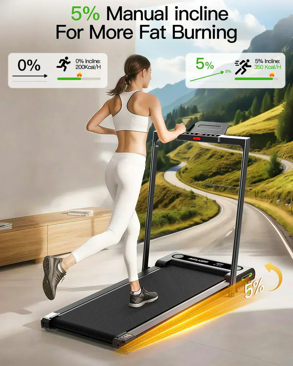 Akluer Inclined Home Treadmill 2.5 HP Small Under-Desk Treadmill Remote Control LED Display wourant