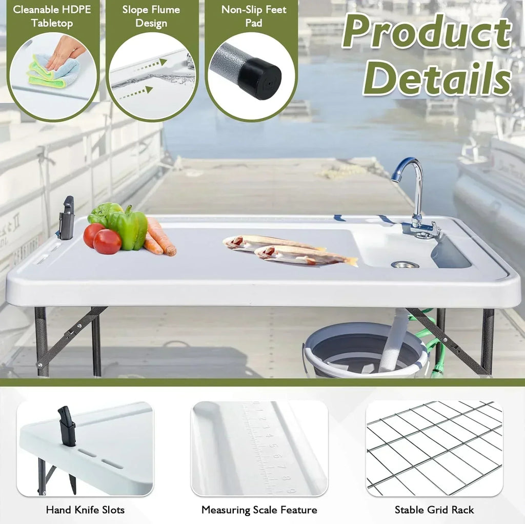 Folding Fish Cleaning Table Portable Camping Sink Table Outdoor Fish Fillet Cleaning Station wourant