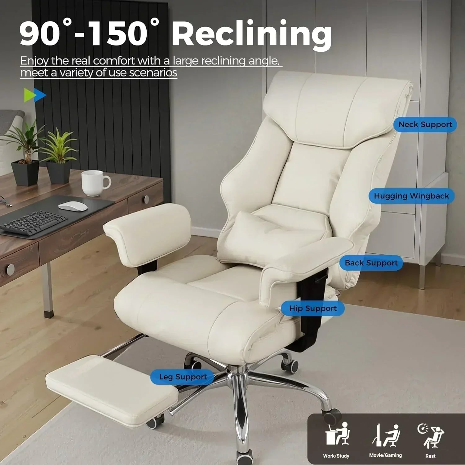 Large Tall Gaming Chair 400 lb Heavy Duty Office Chair wourant