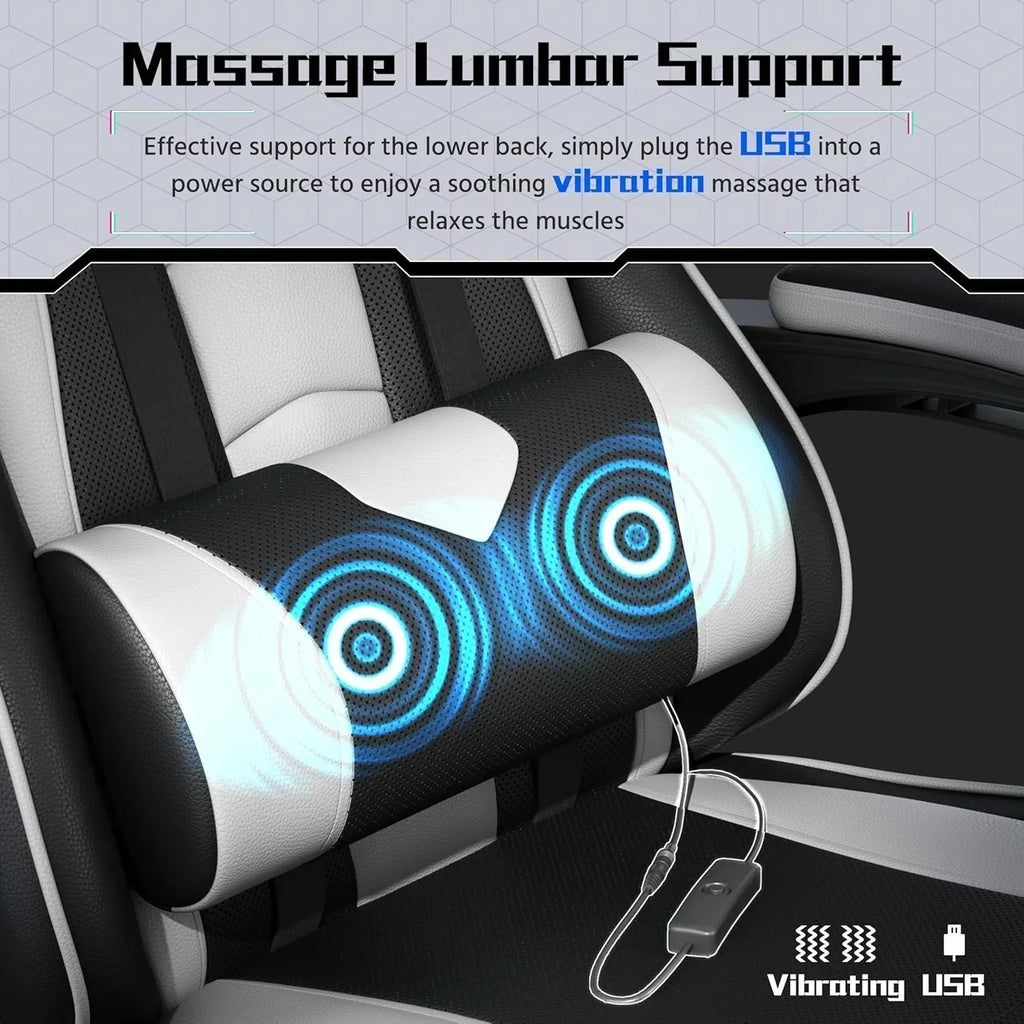 Gaming Chair with Massage Lumbar Support and Footrest Height Office Gaming Chair wourant