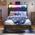 OLEVS Single Bed Frame LED Light Storage Headboard Type C Charging Station Metal Platform Bed wourant