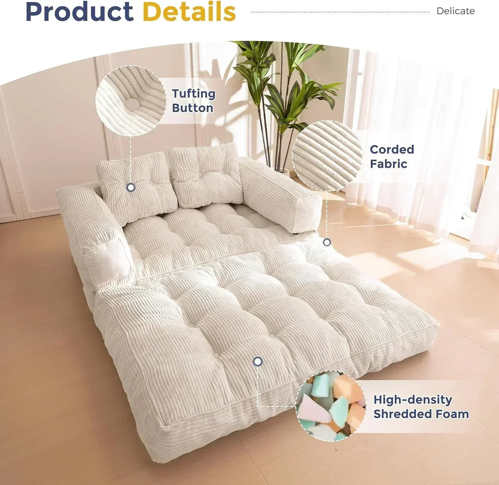 Folding Sofa Bed L-Shaped Convertible Sofa Bed with Armrests and Pillows wourant