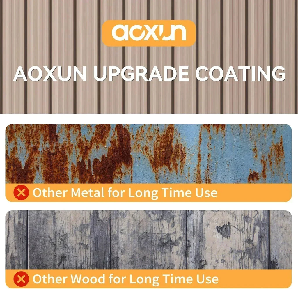 Aoxun 12x10 FT Shed Metal Outdoor Waterproof Storage Shed Steel Utility Garden Tool Shed wourant