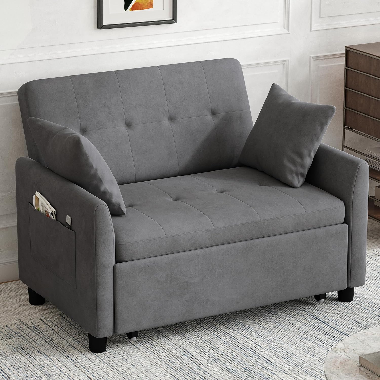 Sleeper Sofa Bed 3 in 1 Convertible Sleeper Couch Bed Pull Out Small Loveseat Sofa wourant