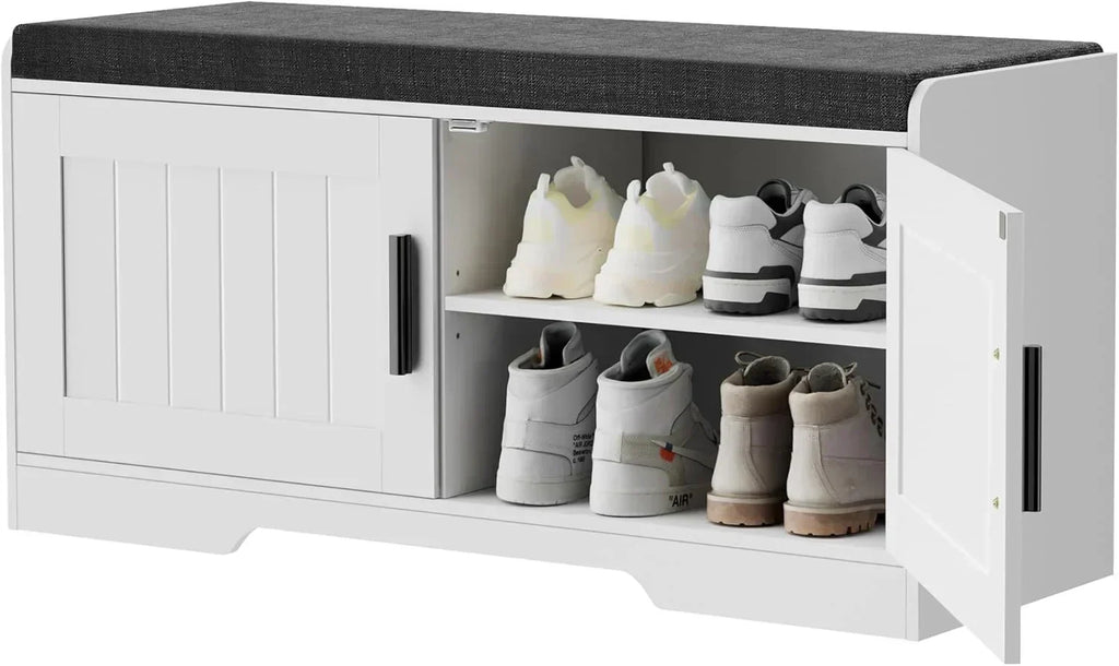 2-Tier Storage Bench Shoe Bench with Thickened Padded Seat Cushion Entryway Bench wourant