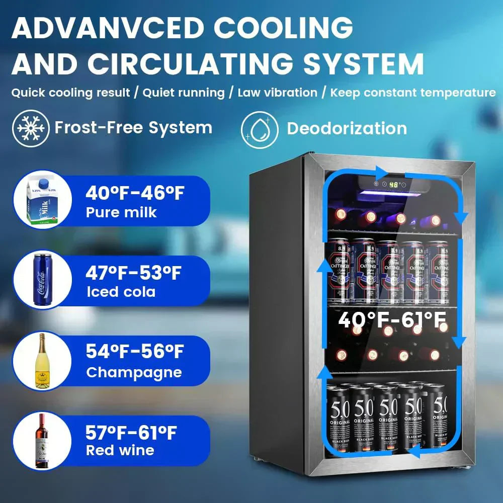 Mini Fridge 130 Can Beverage Refrigerator Cooler Drink Fridge Adjustable Temperature Control wourant