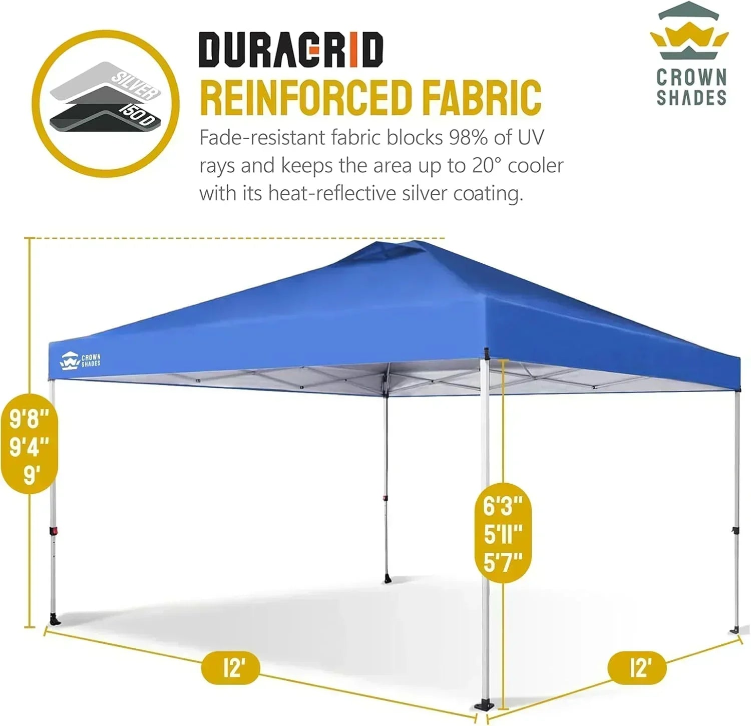 10x10 Pop-Up Awning One-Click Installation Beach Tent Outdoor Sunshade Silver Coated Top wourant