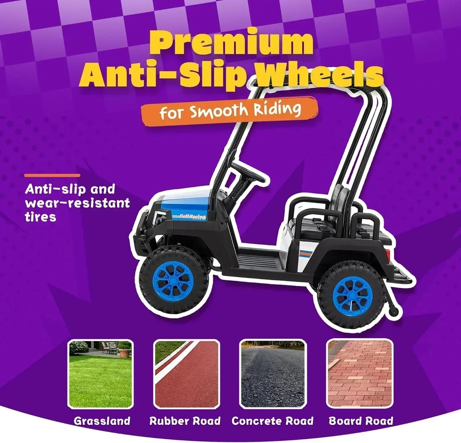 24V 7AH Children's Golf Cart with Remote Control Removable Awning 4-Wheel Spring Suspension wourant