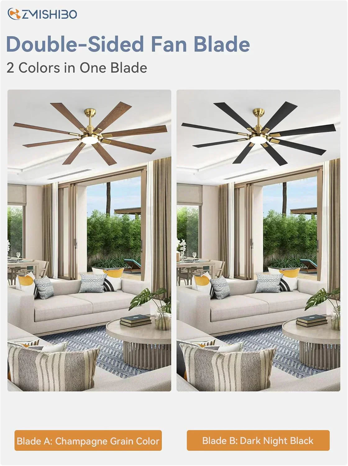 Zmishibo 72-inch large ceiling fan with lighting and remote indoor/outdoor wourant