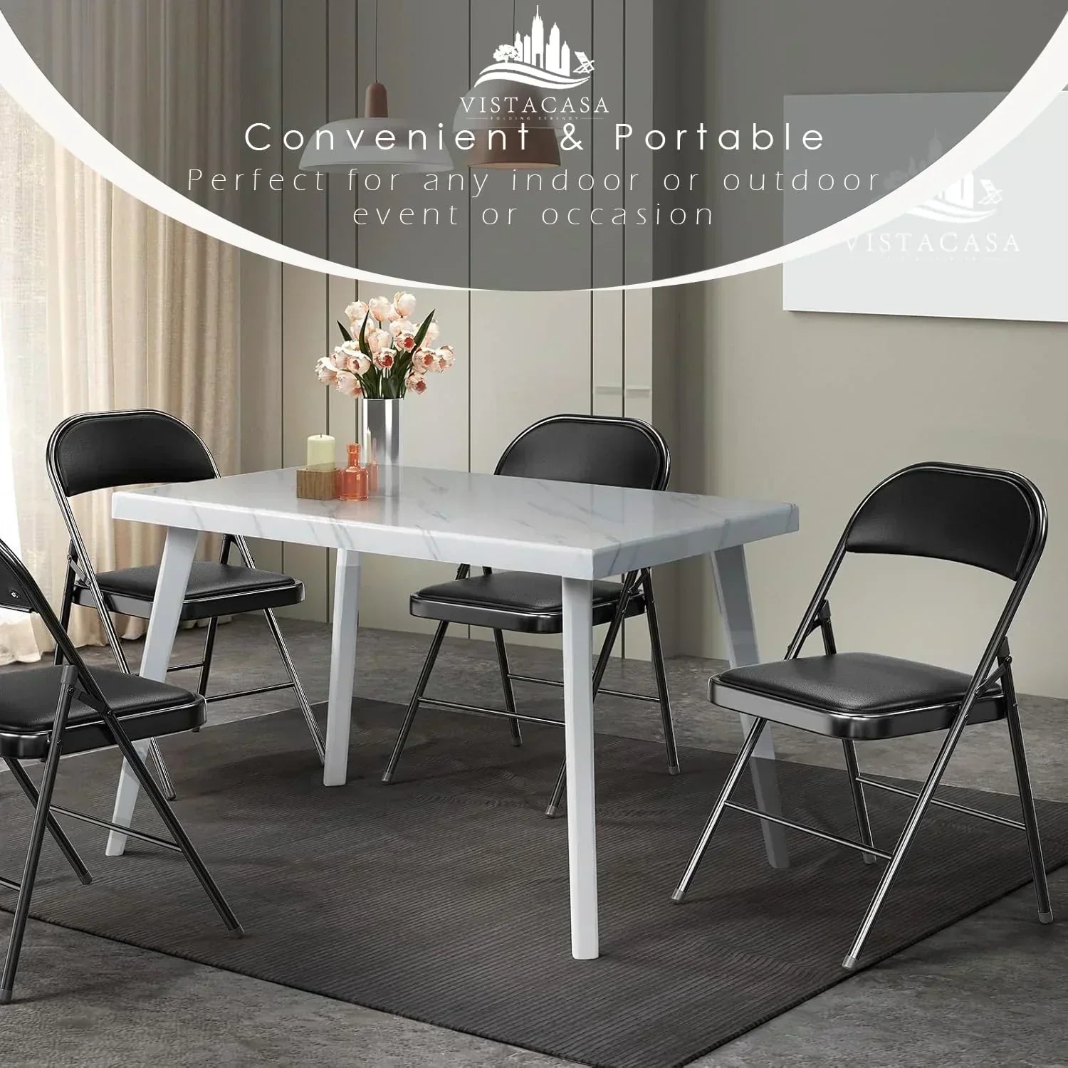 6 Pack Black Folding Chairs with Leather Chairs Events Office Wedding Party Upholstered Chairs wourant