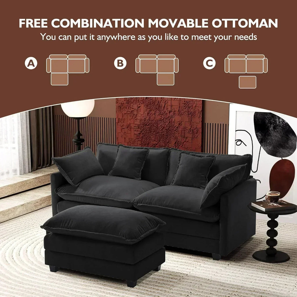 111.4 Inch L Shaped Modern Sofa Modular Cloud Sofa with Ottoman 4 Seater Chenille Deep Seat Sofa wourant