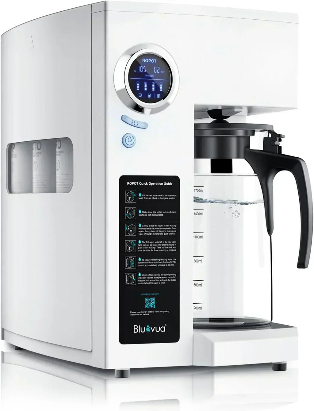 Bluevua RO100ROPOT-UV Reverse Osmosis System Countertop Water Purifier 6-stage purification wourant