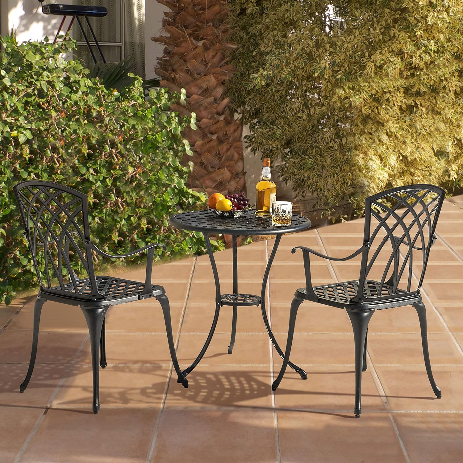 NUU GARDEN Bistro Set 3 Piece Outdoor Cast Aluminum Patio Bistro Set Patio Table Chairs Set of 2 wourant