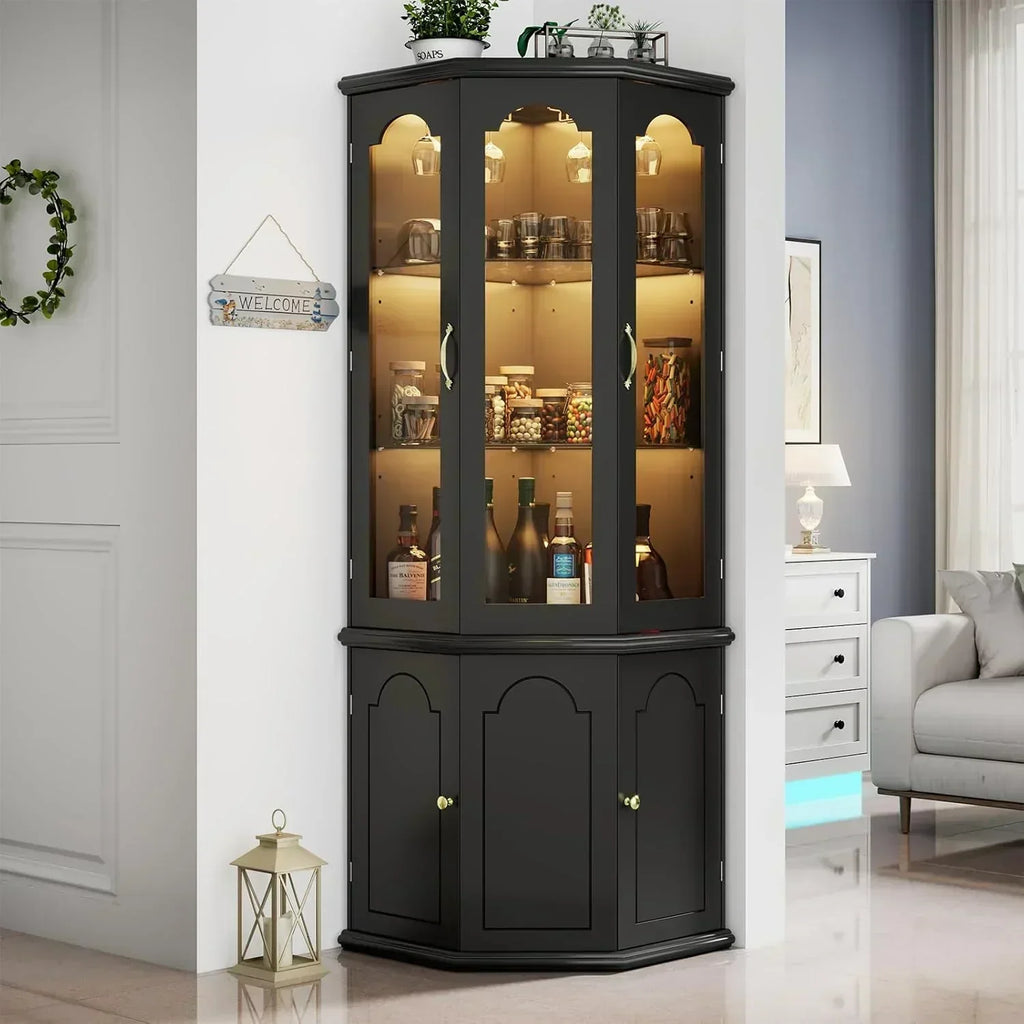 Corner wine cabinet with LED lights tall modern wine cabinet home bar wine storage cabinet wourant