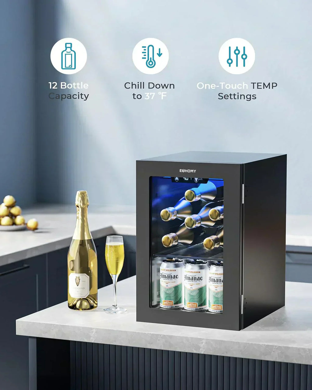EUHOMY Beverage Refrigerator Cooler 130 Can Mini Fridge with Glass Door Beverage Cooler wourant