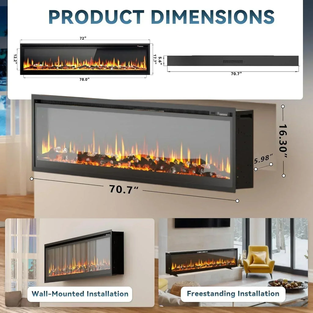 EUHOMY 50 Inch Electric Fireplace Wall Recessed Adjustable Flame Color Fireplace Heater wourant