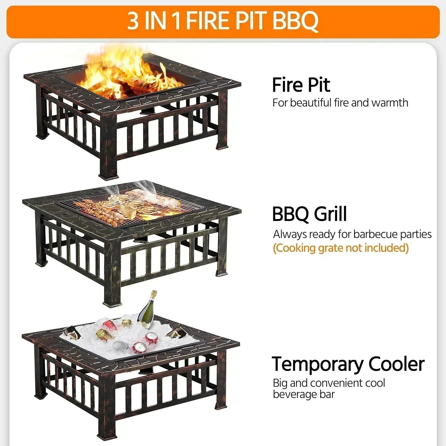 Yaheetech Multifunctional Fire Pit Table Square Metal Firepit Stove Backyard Patio Garden Fireplace wourant