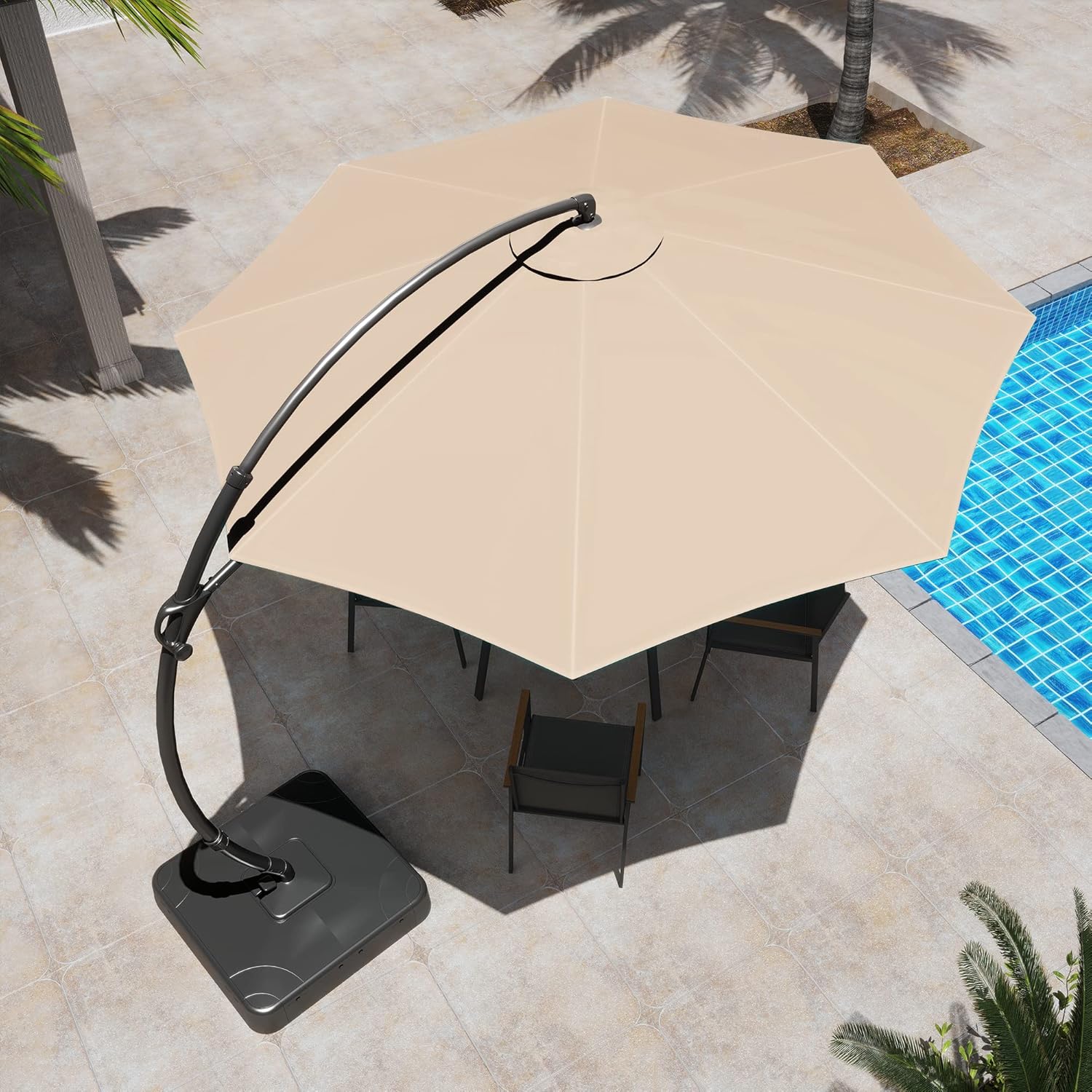 LAUSAINT HOME Outdoor Patio Umbrella with Base included 11 FT Deluxe Curvy Cantilever Umbrella wourant
