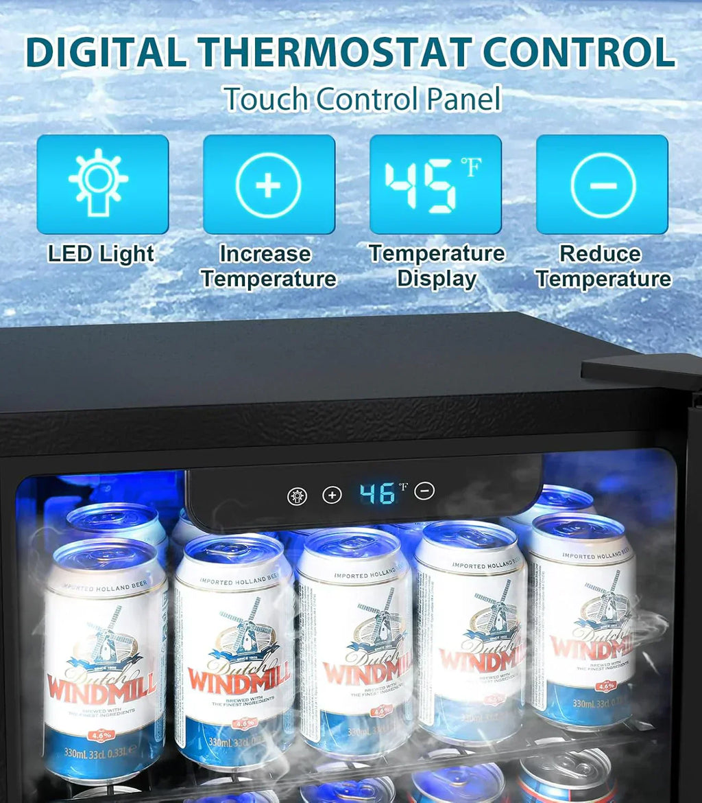 Mini Fridge 130 Can Beverage Refrigerator Cooler Drink Fridge Adjustable Temperature Control wourant
