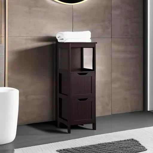 Bathroom Floor Cabinet Wooden Storage Cabinet with 2 Drawers Multifunctional Side Organizer Rack wourant