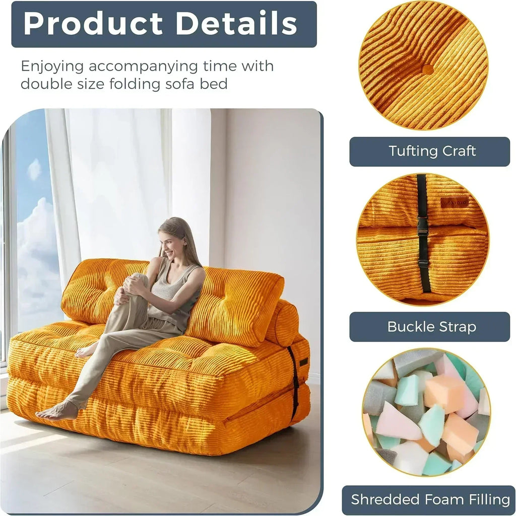 MAXYOYO Folding Sofa Bed Convertible Sleeper Chair with Pillow Foldable Mattress with Back Support wourant