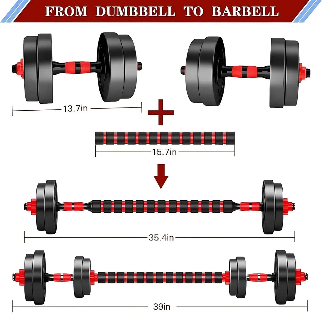 Adjustable dumbbell set, free weight dumbbell pair convertible into barbell wourant