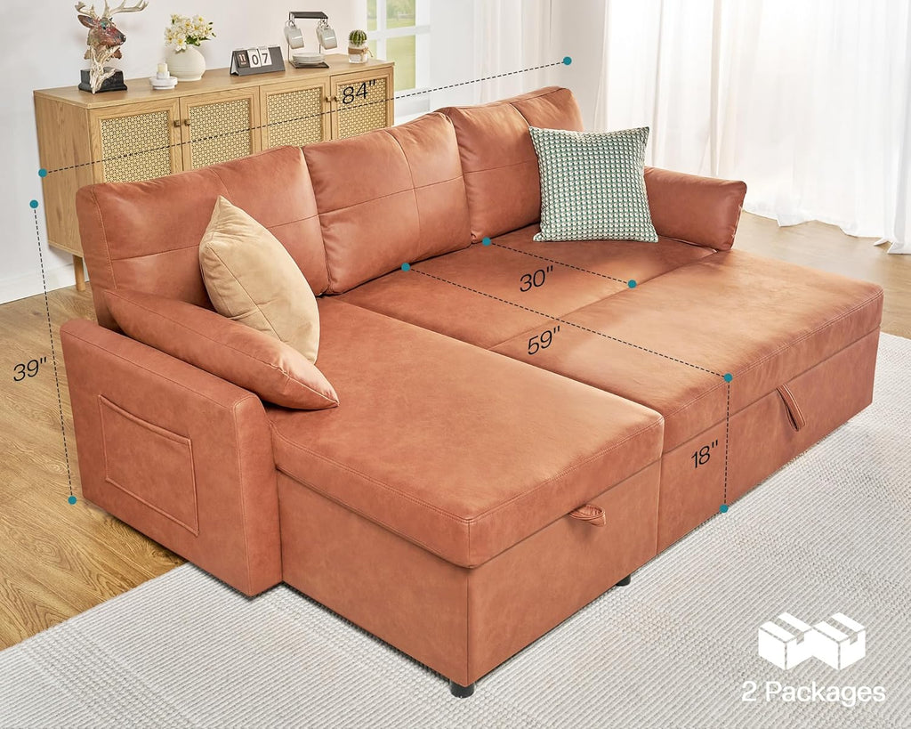 VanAcc Sofa Bed Sleeper Sofa with Storage Chaise 2 in 1 Pull Out Couch Living Room wourant