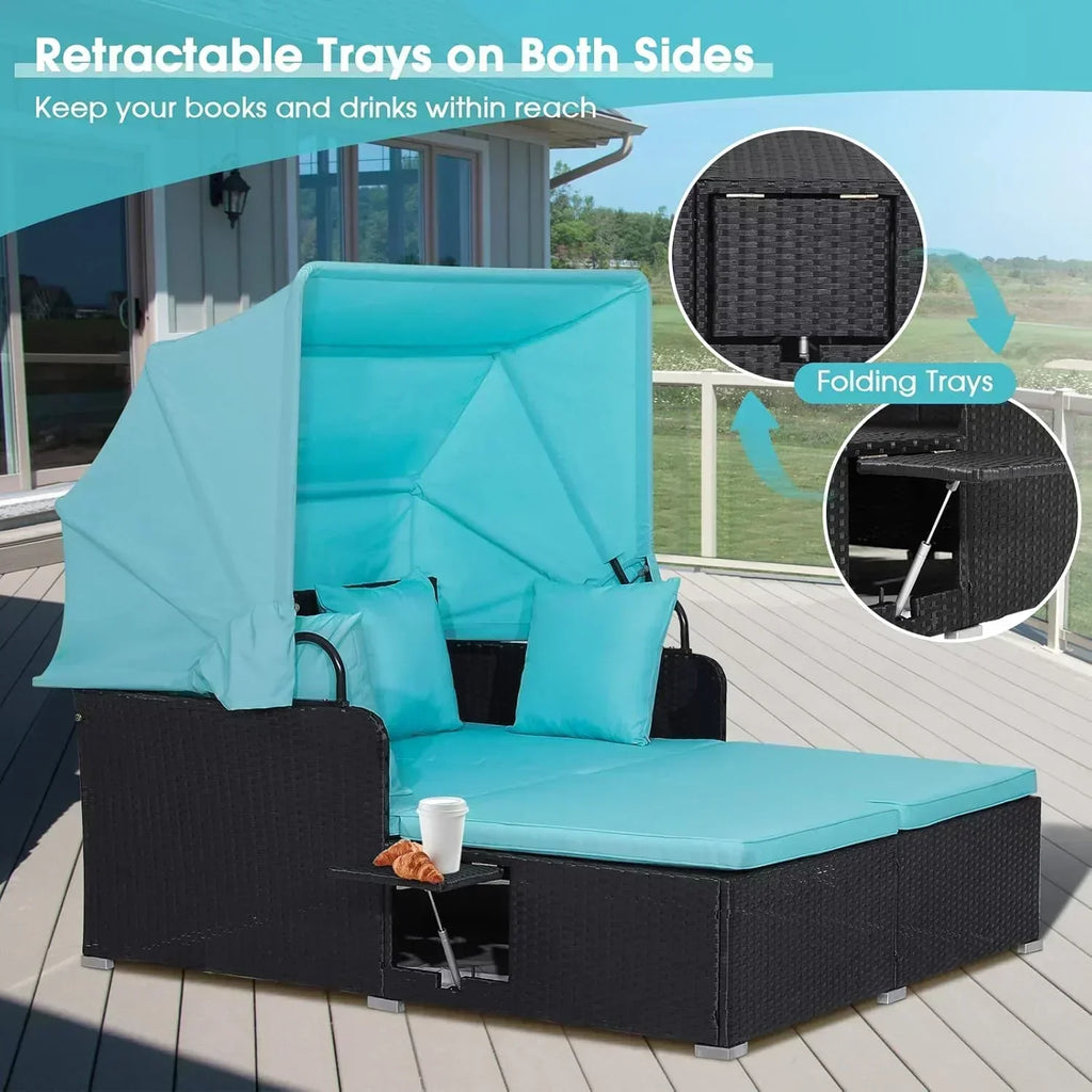 RELAX4LIFE Patio Outdoor Daybed with Canopy Wicker Sunbed Cushions 4 Pillows wourant