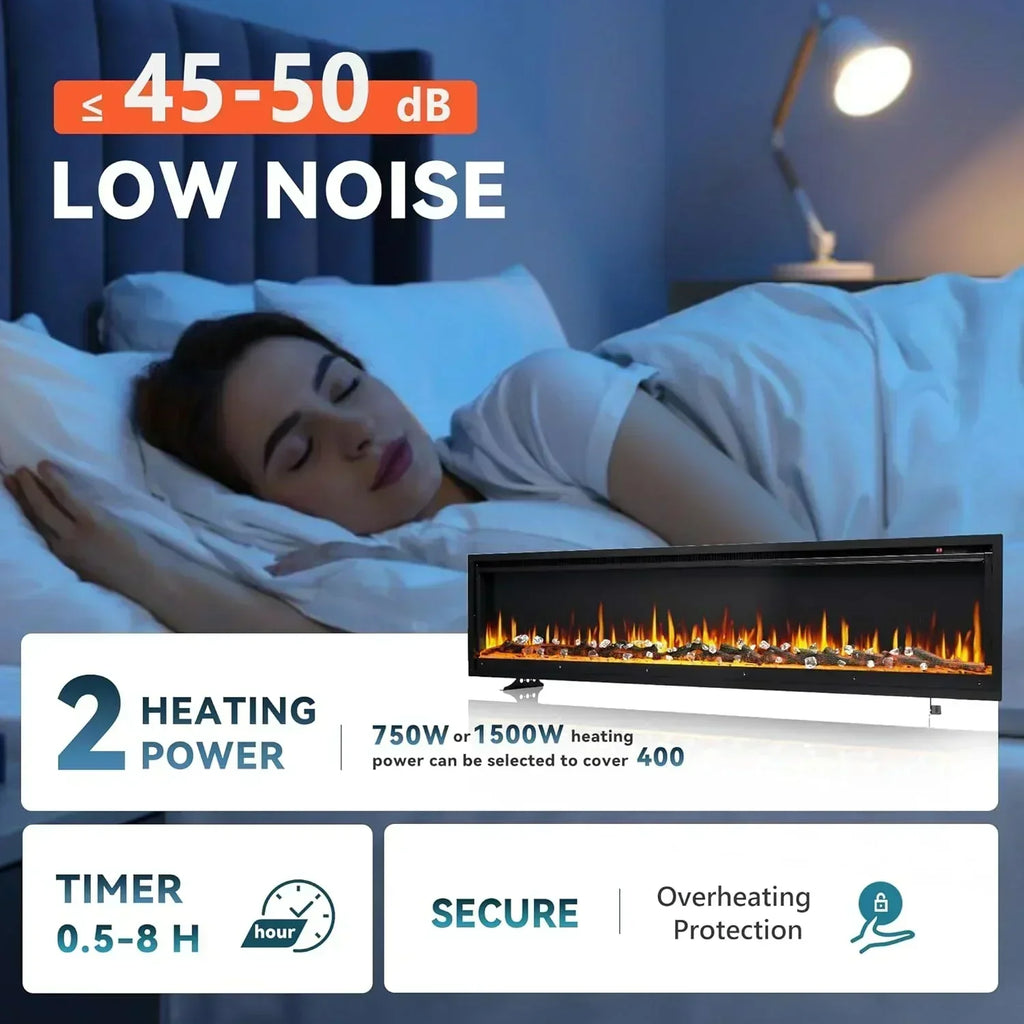 EUHOMY 50 Inch Electric Fireplace Wall Recessed Adjustable Flame Color Fireplace Heater wourant