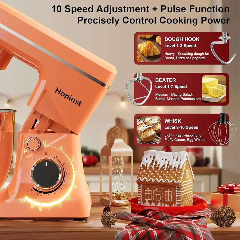 10-Speed Stand Mixer with 8-in-1 Splash Guard Tilt Head 6-Quart Stainless Steel Bowl wourant