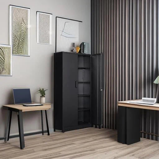 Metal Storage Cabinet with 2 Doors and 6 Shelves Black Metal Cabinet Garage Storage Cabinet wourant