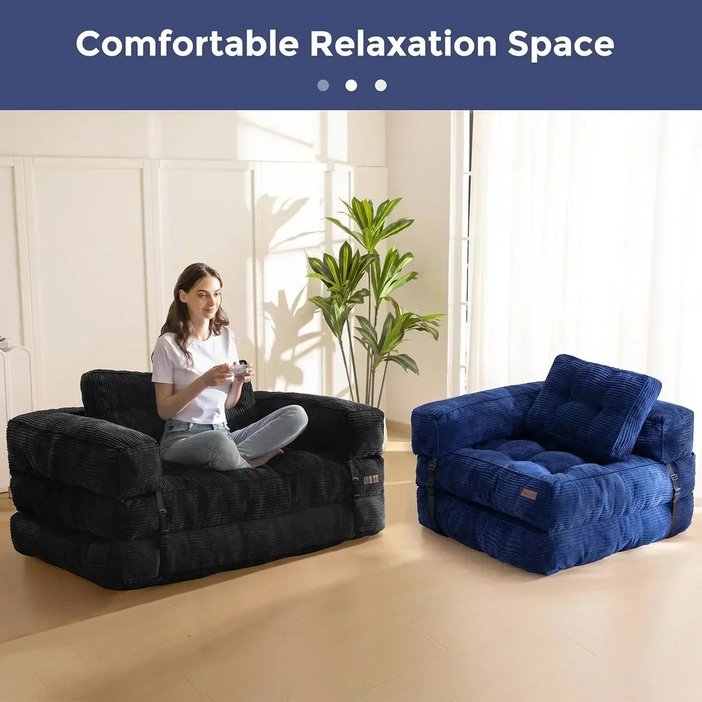 Folding Sofa Bed L-Shaped Convertible Sofa Bed with Armrests and Pillows wourant