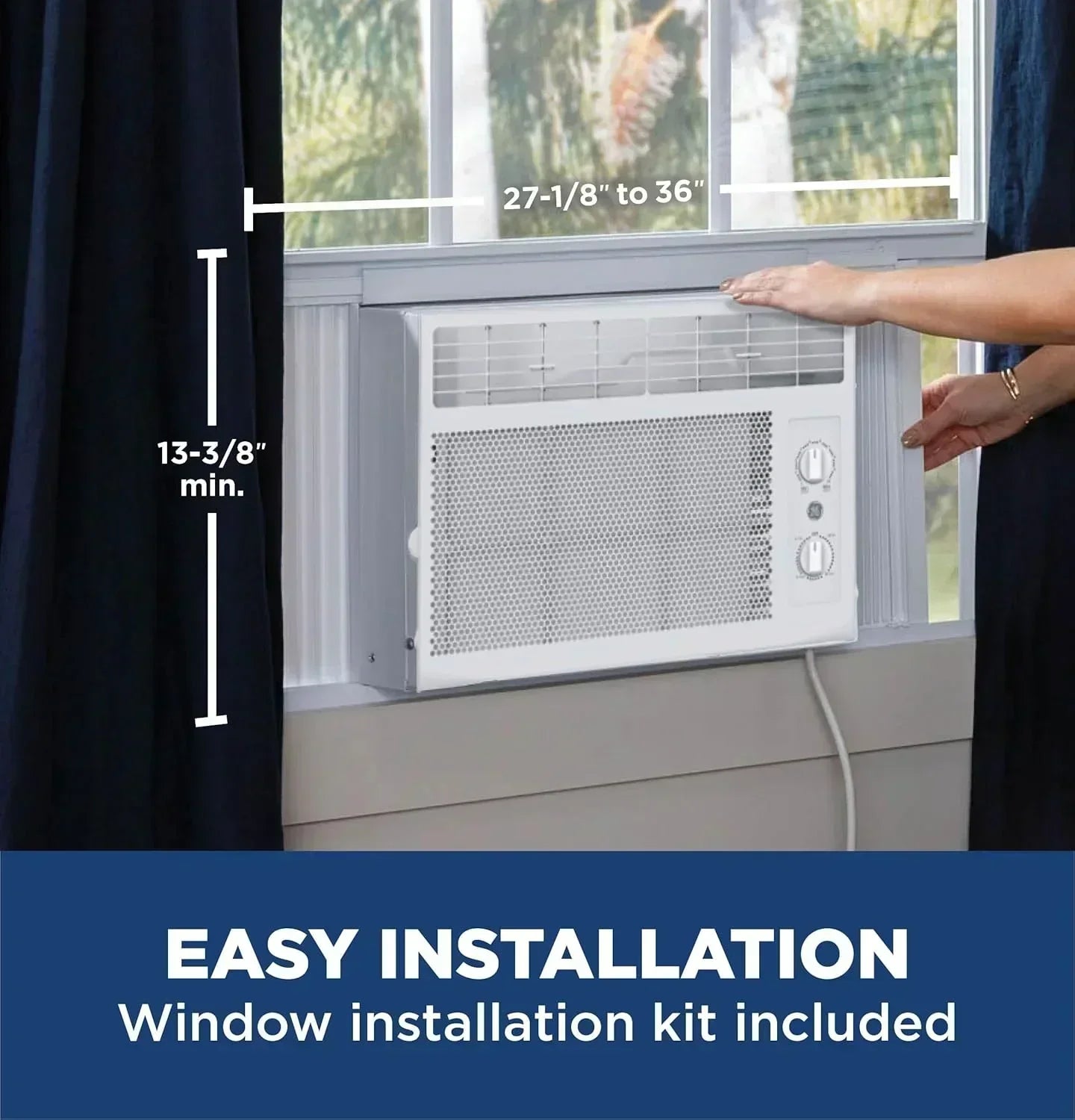 GE Window Air Conditioner Unit 5,000 BTU for Small Rooms up to 150 sq ft Manual Adjustable Fan wourant
