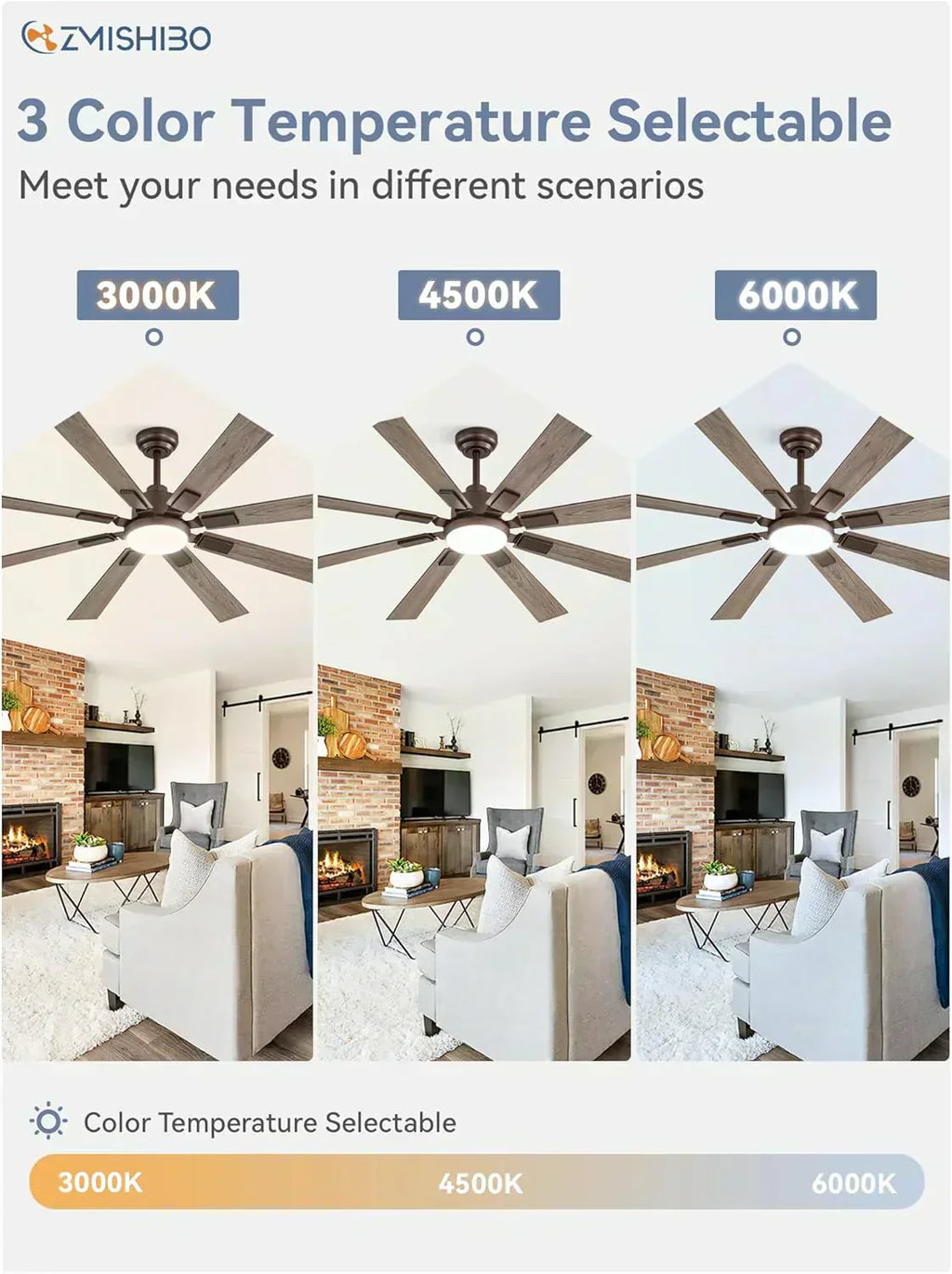 Zmishibo 72-inch large ceiling fan with lighting and remote indoor/outdoor wourant