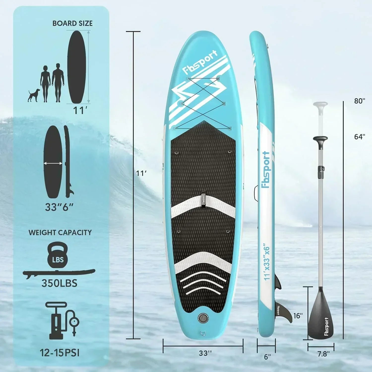 FBSPORT 11' Premium Stand Up Paddle Board Yoga Board with Durable SUP Accessories Carry Bag wourant