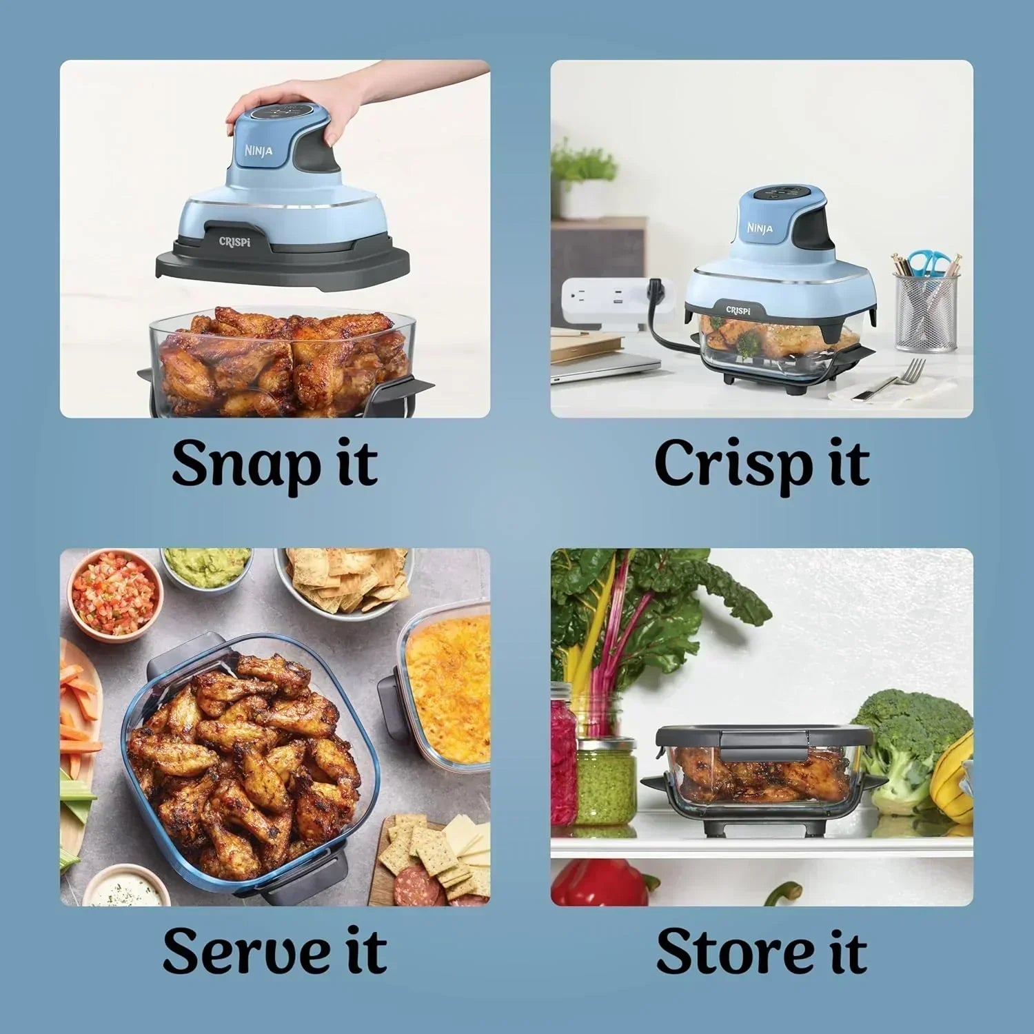 Ninja Crispi 4 in 1 Portable Glass Air Fryer Cooking System 4QT 6 Cup TempWare Glass Containers wourant