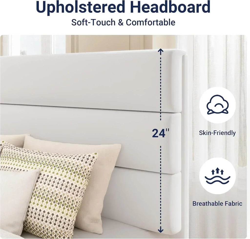Allewie Queen Size Platform Bed Frame with Fabric Upholstered Headboard Wooden Slats Support wourant