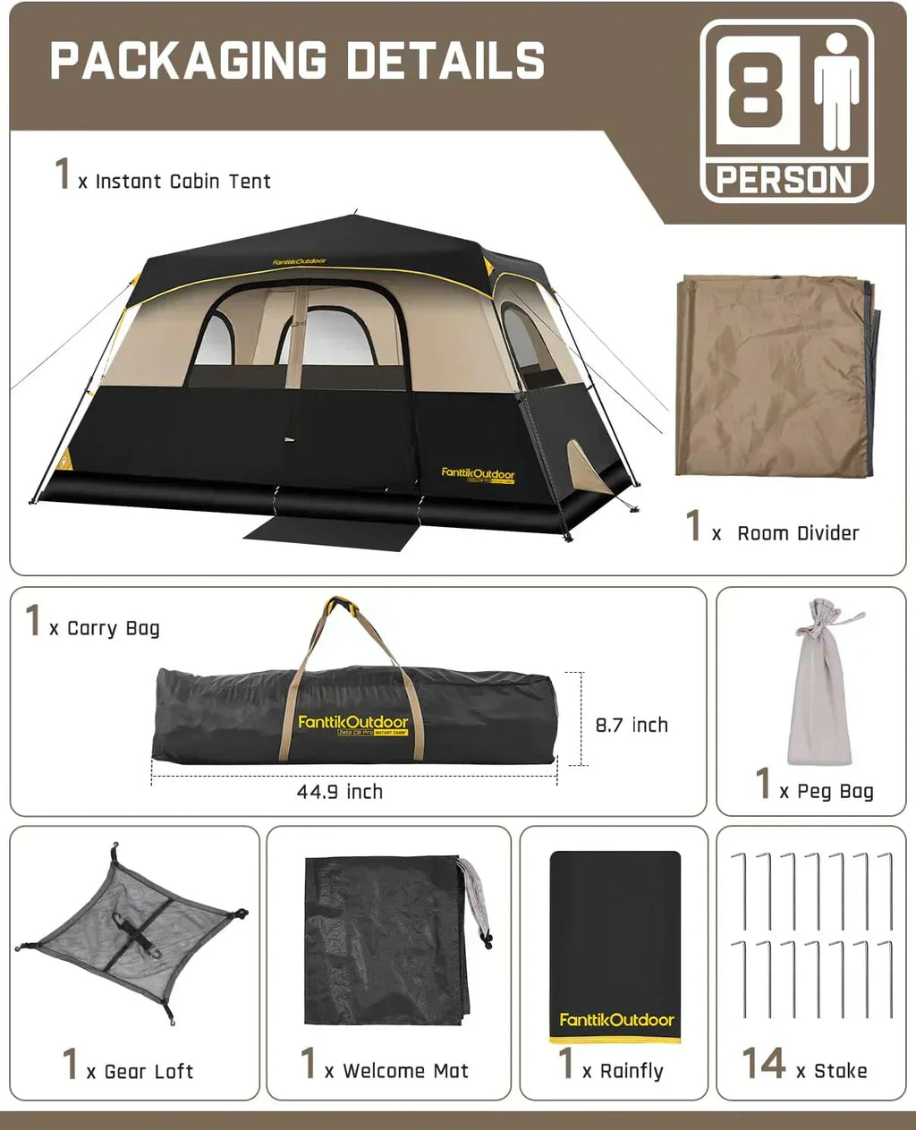 Portable camping tent for 4/6/8/10 people with instant cabin and rainproof and windproof wourant