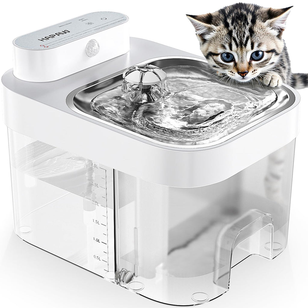 Cat Water Fountain Dual Tank No Filter 3L Battery Powered with Stainless Steel Tray for Cats wourant