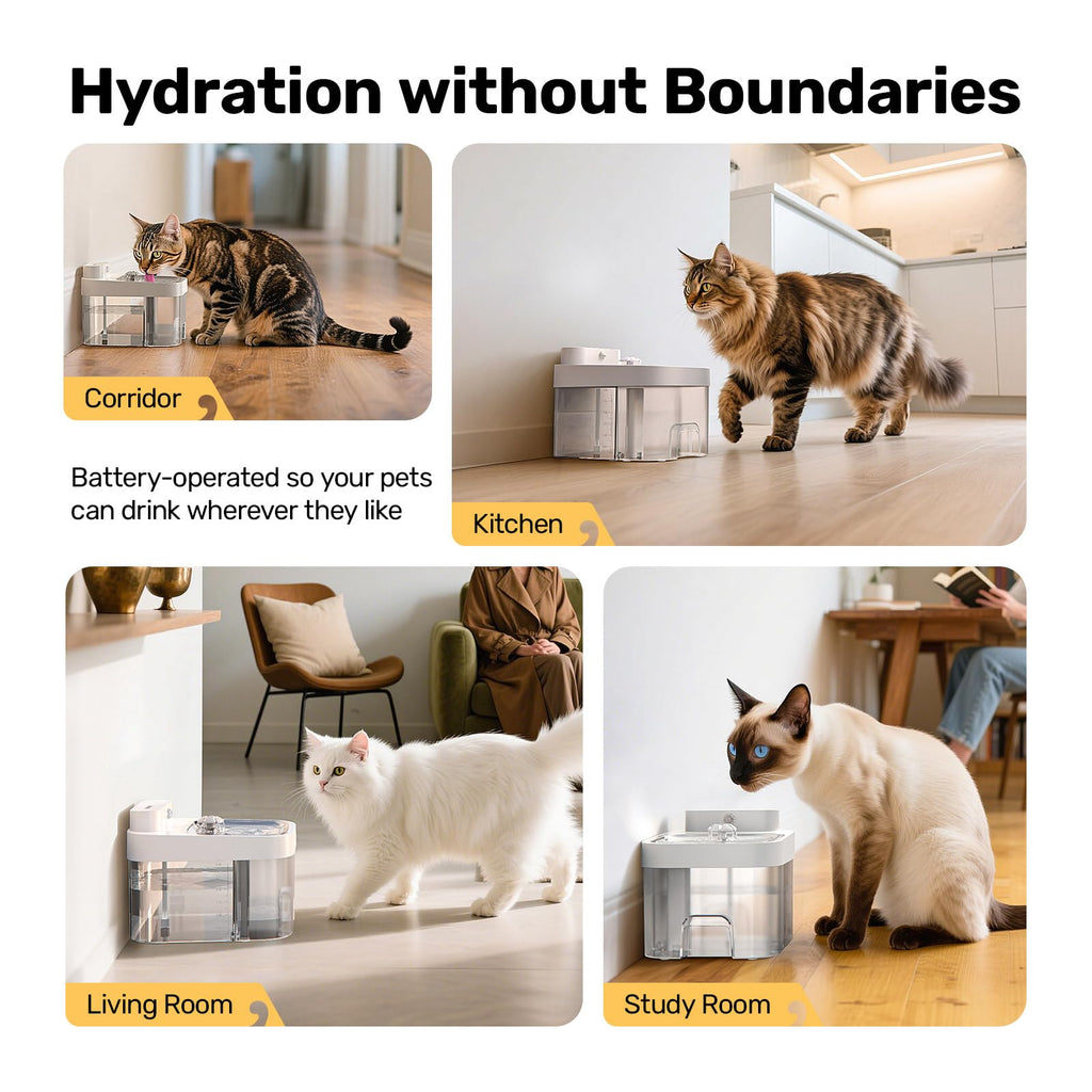 Cat Water Fountain Dual Tank No Filter 3L Battery Powered with Stainless Steel Tray for Cats wourant